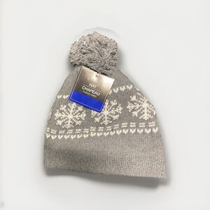 Grey Fleece Lined Winter Pom Chapeau Hat